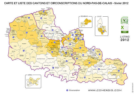 Carte des anciens cantons du Nord-Pas-de-Calais