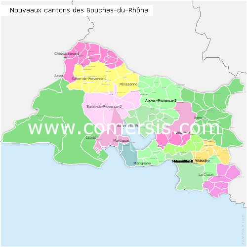 Bouches-du-Rhône counties map with names ( France ) for Word and Excel.