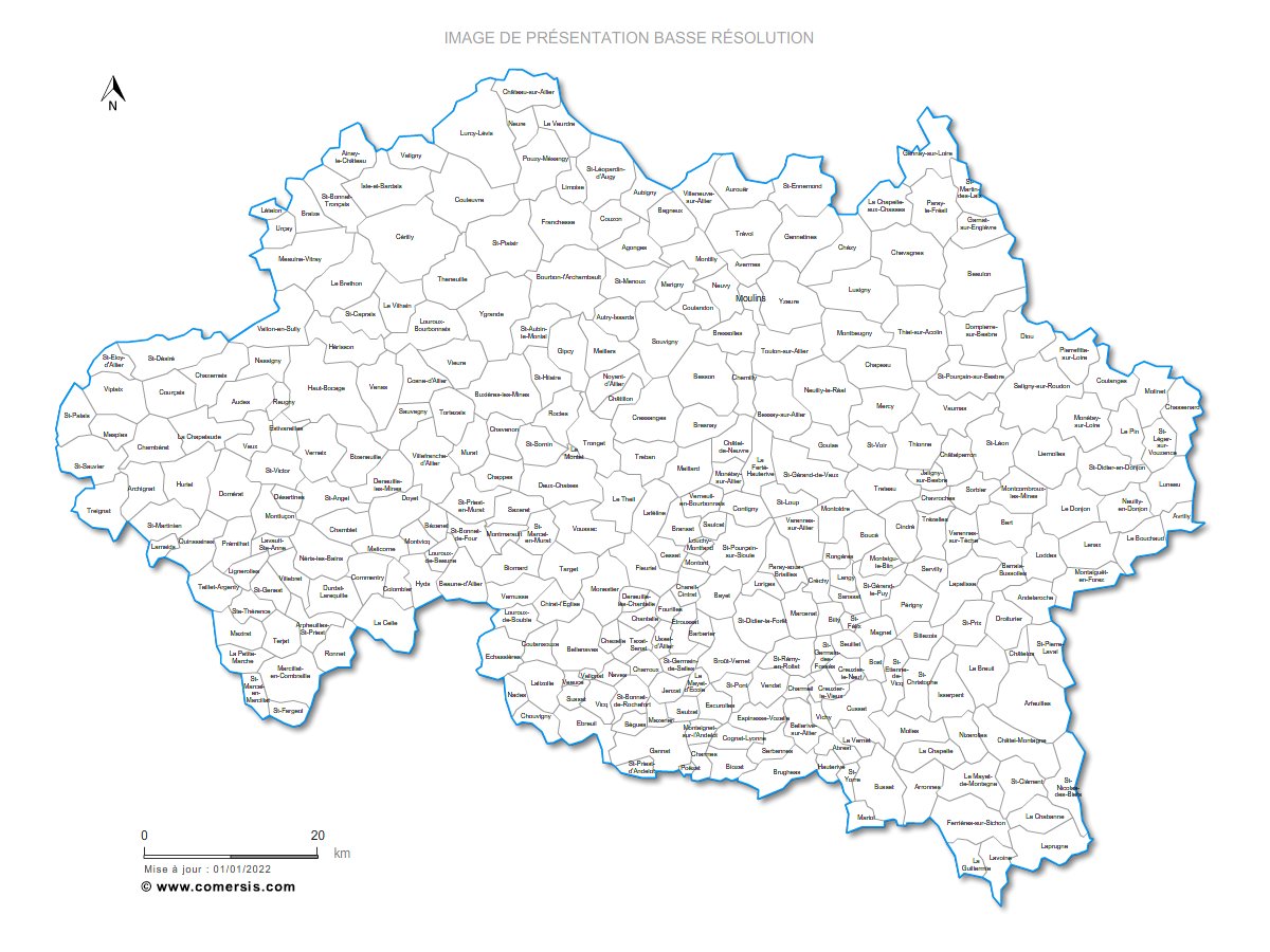 Carte des villes et communes de l'Allier