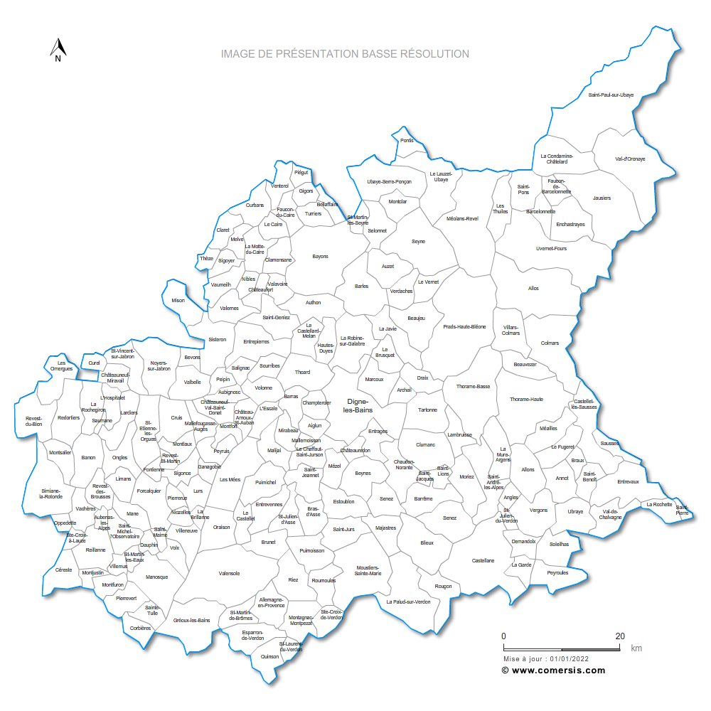 Carte des villes et communes des Alpes-de-Haute-Provence