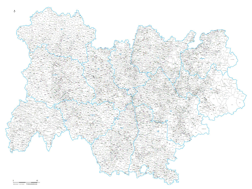 Carte des communes d'Auvergne-Rhône-Alpes
