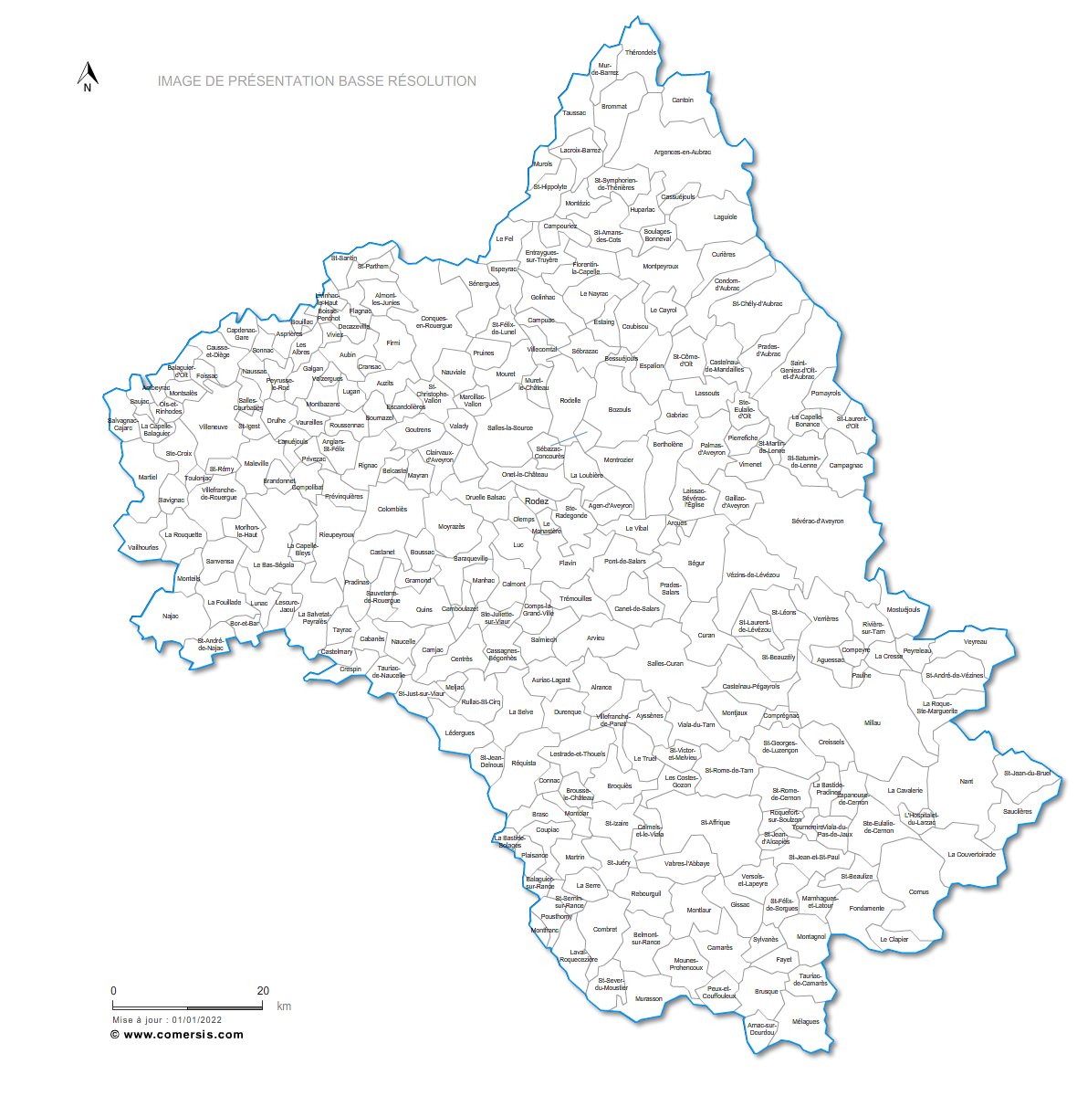 Carte des villes et communes de l'Aveyron