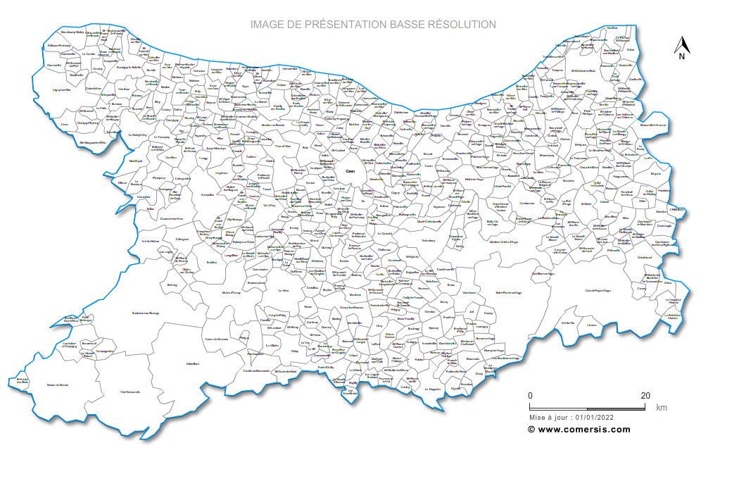 Carte des villes et communes du Calvados