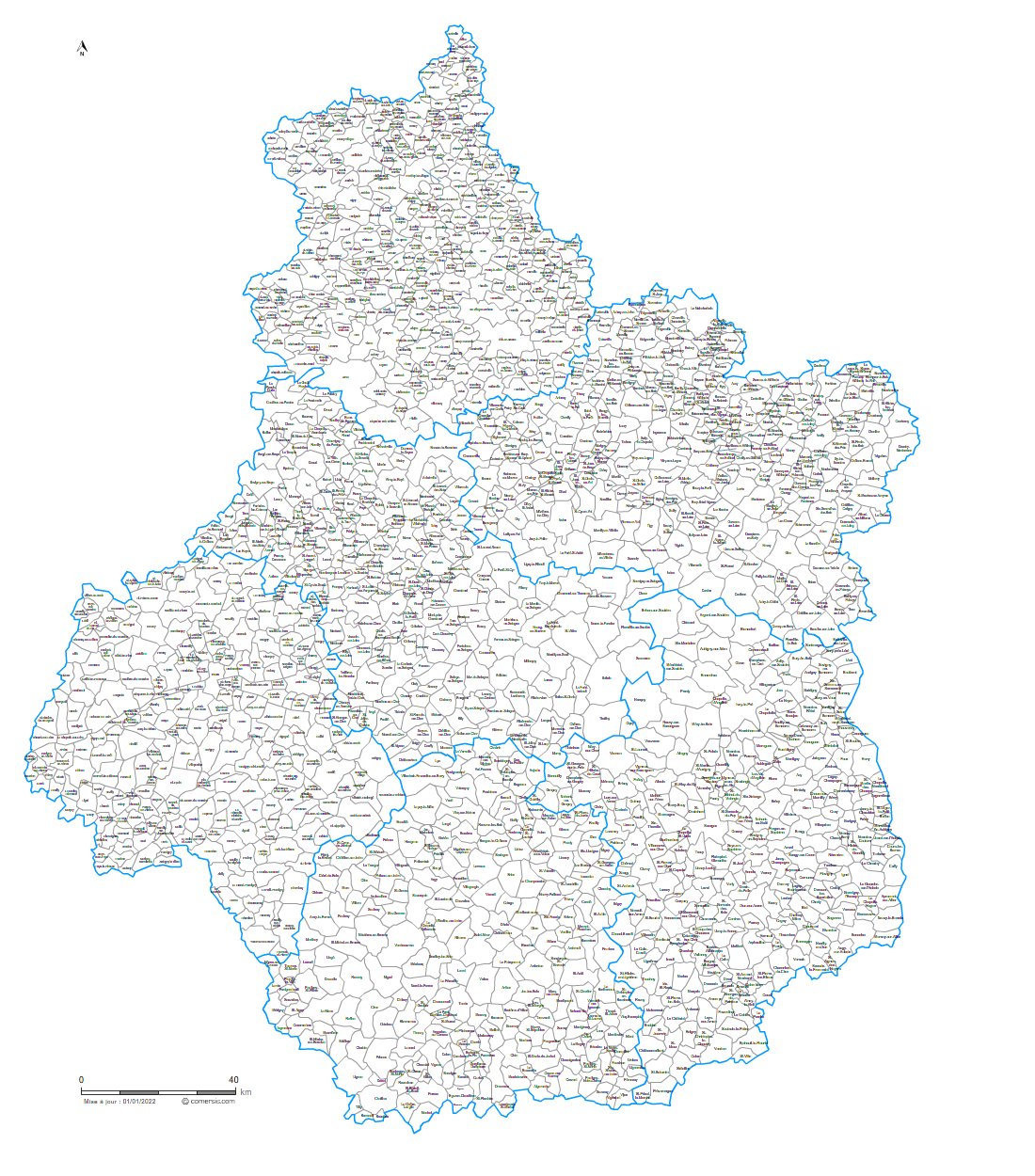 Carte des communes du Centre-Val de Loire