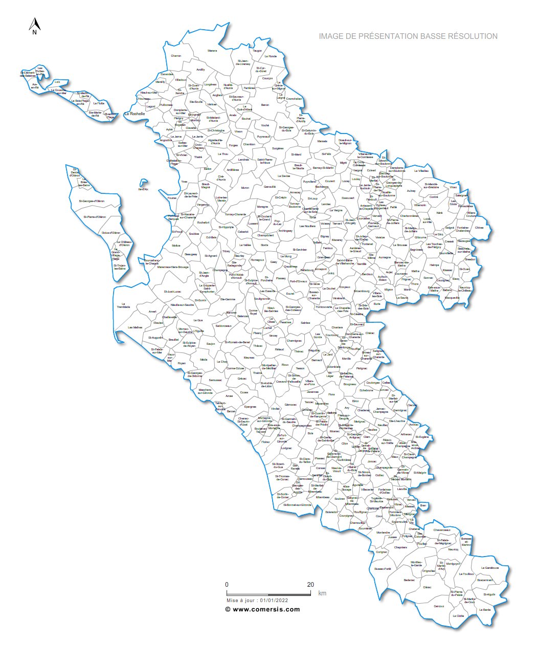 Carte des communes nommées de la Charente-Maritime