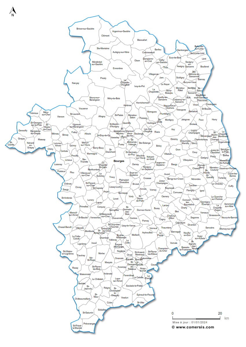 Carte des villes et communes du Cher