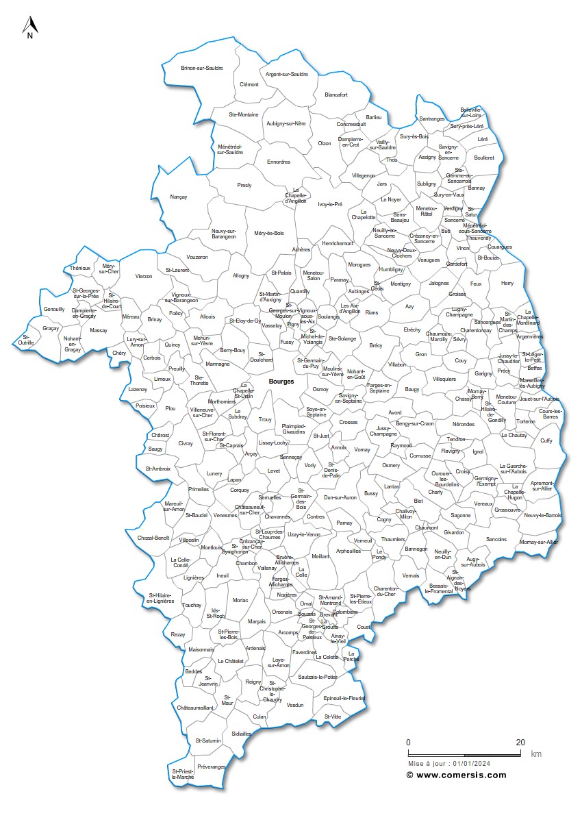 Cher municipalities vector map with names ( France ).