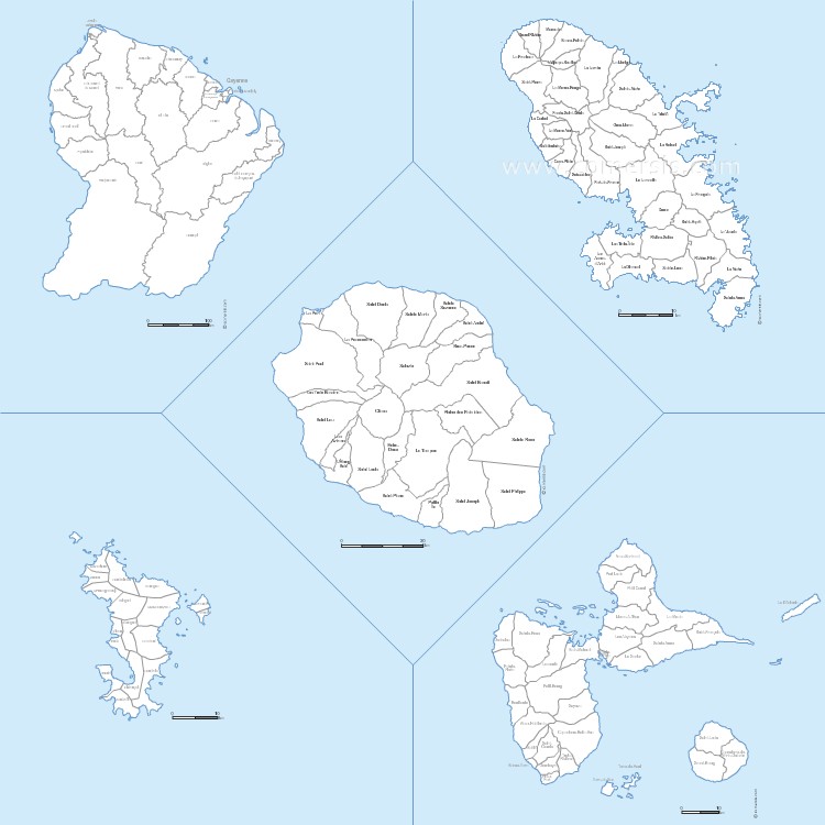 Carte des communes des Départements d'Outre-Mer