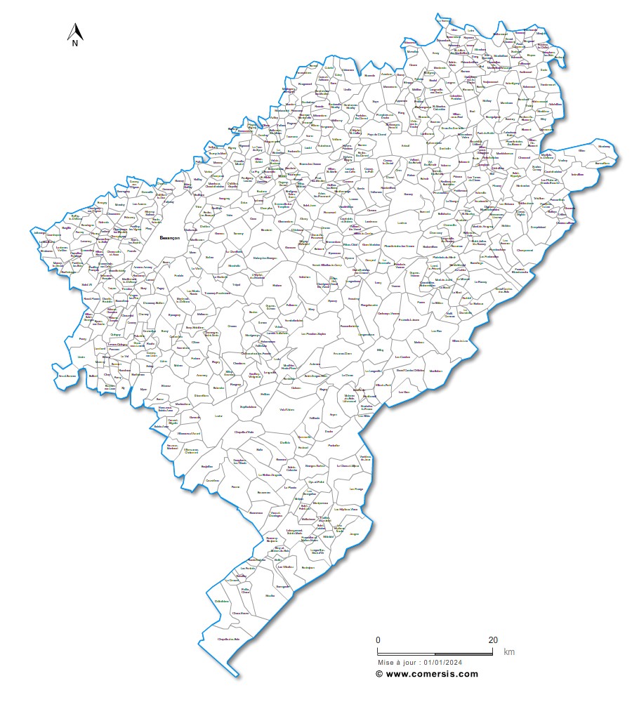Carte des villes et communes du Doubs