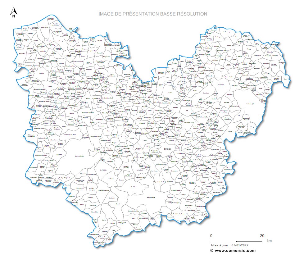 Carte des villes et communes de l'Eure