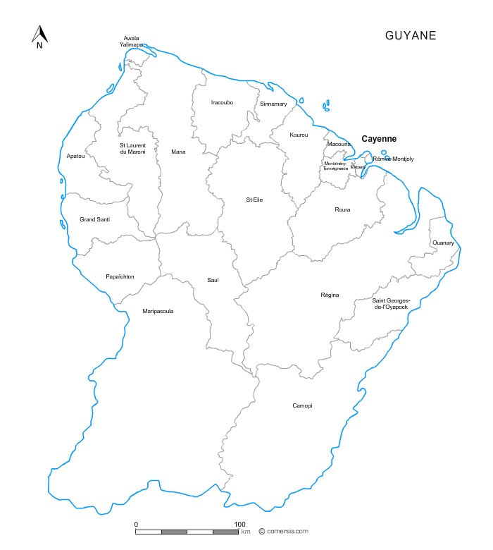 Carte des communes de la Guyane