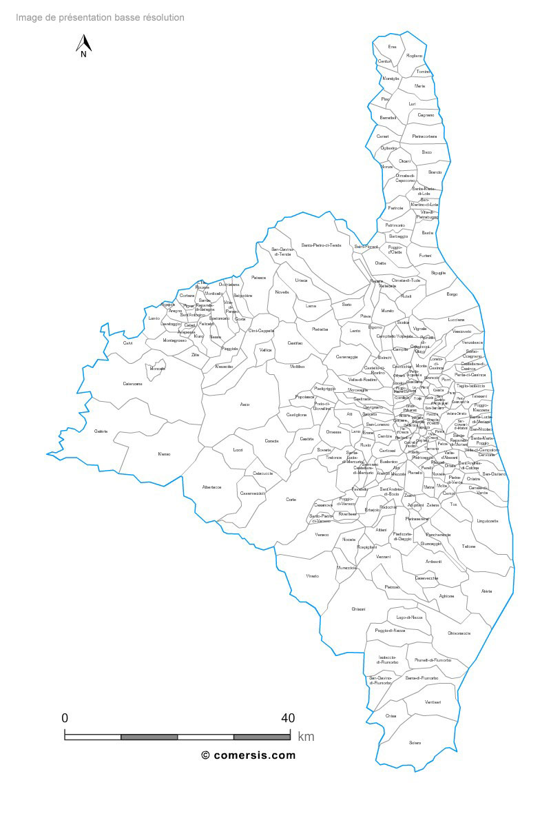 Carte des villes et communes de la Haute-Corse