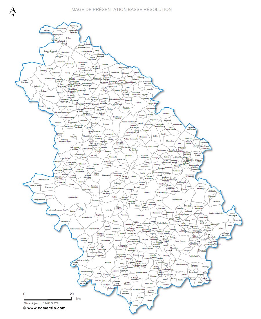 Carte des communes nommées de la Haute-Marne