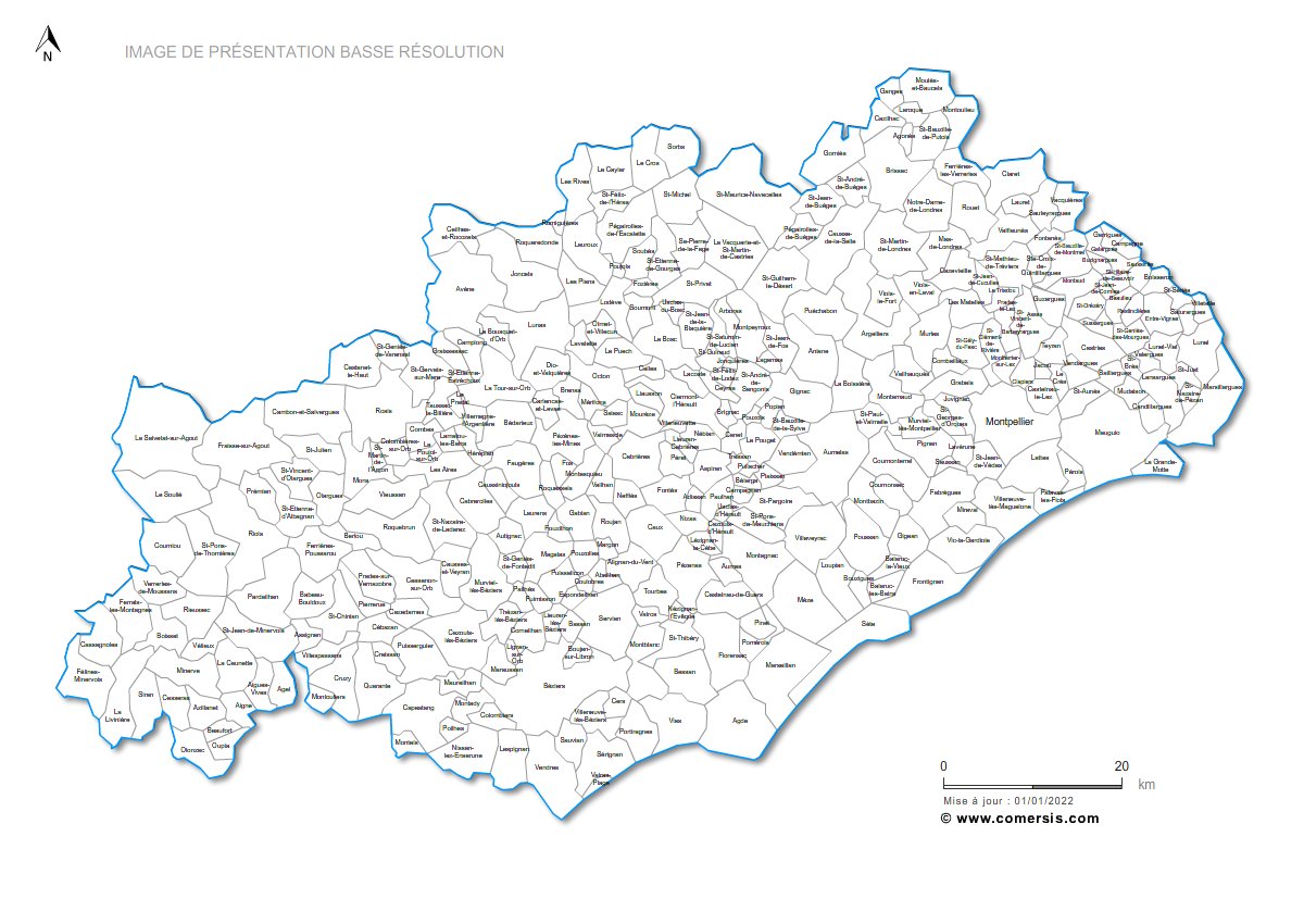 Carte des communes nommées de l'Hérault