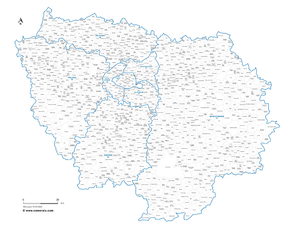 Carte des communes d'Île-de-France