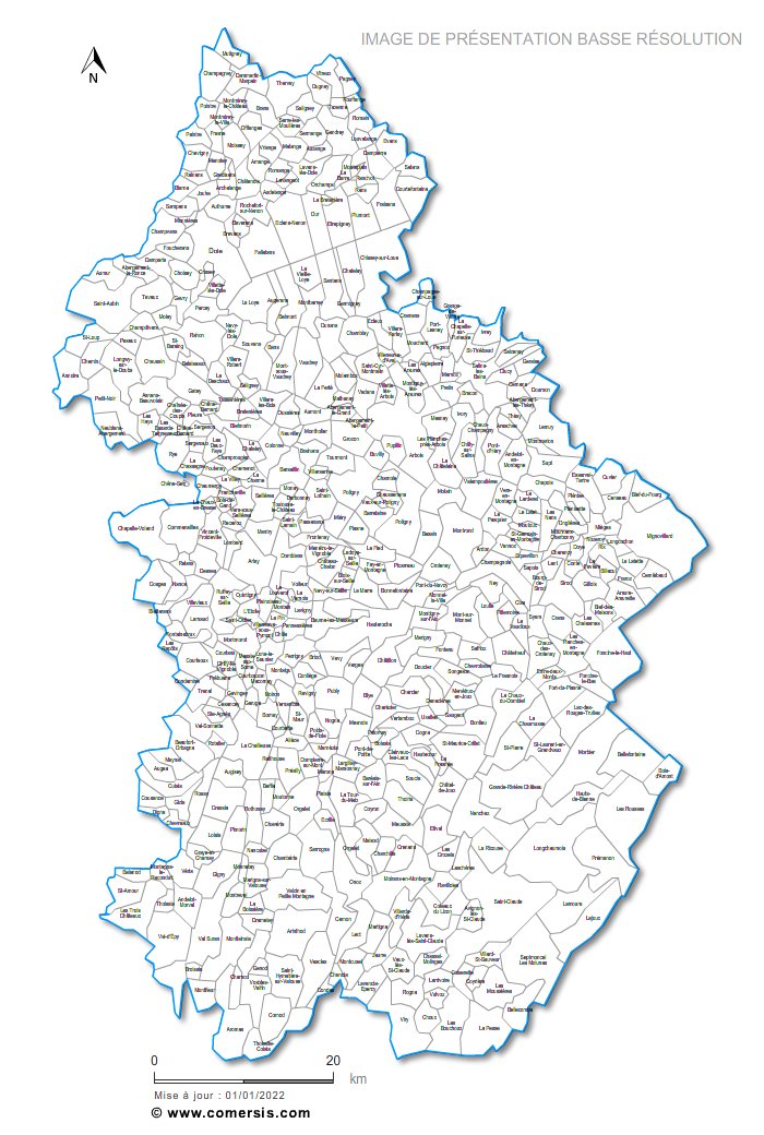 Carte des villes et communes du Jura