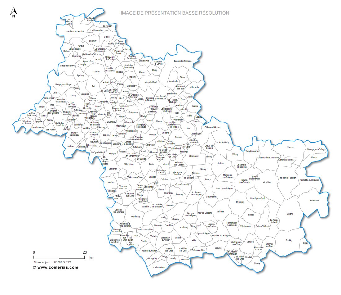 Carte des villes et communes du Loir-et-Cher