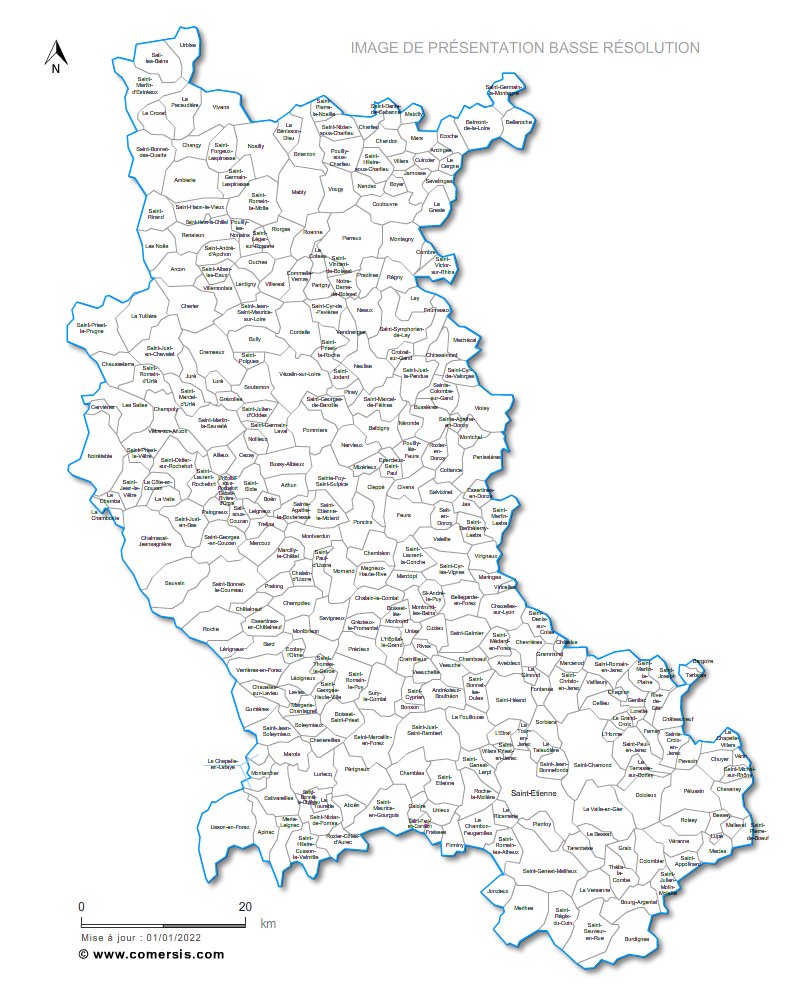 Carte des communes nommées de la Loire