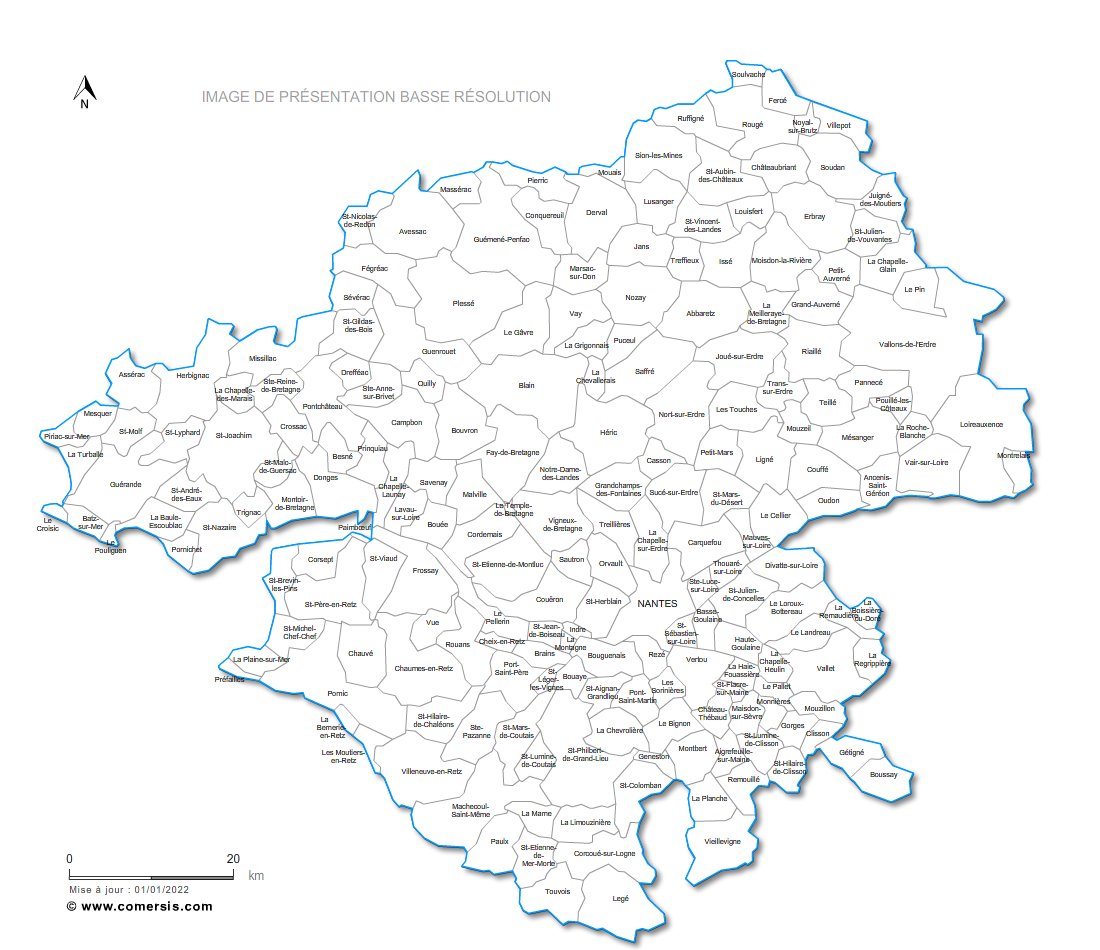 carte du departement 44 Carte personnalisable des villes et communes de la Loire Atlantique