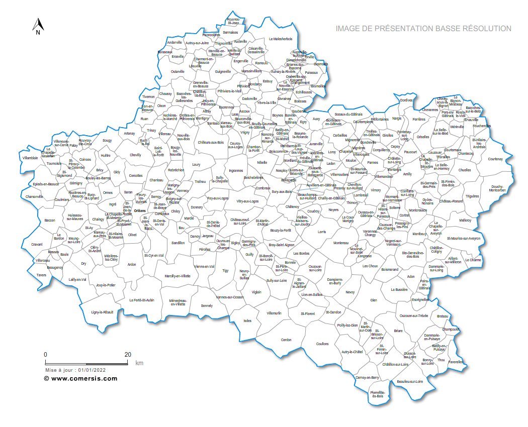 Carte des villes et communes du Loiret