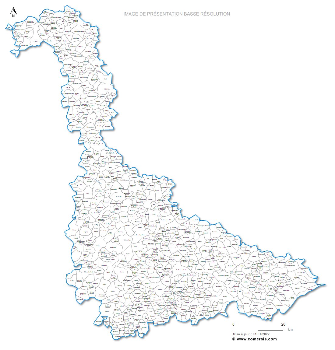 Carte des communes nommées de Meurthe-et-Moselle