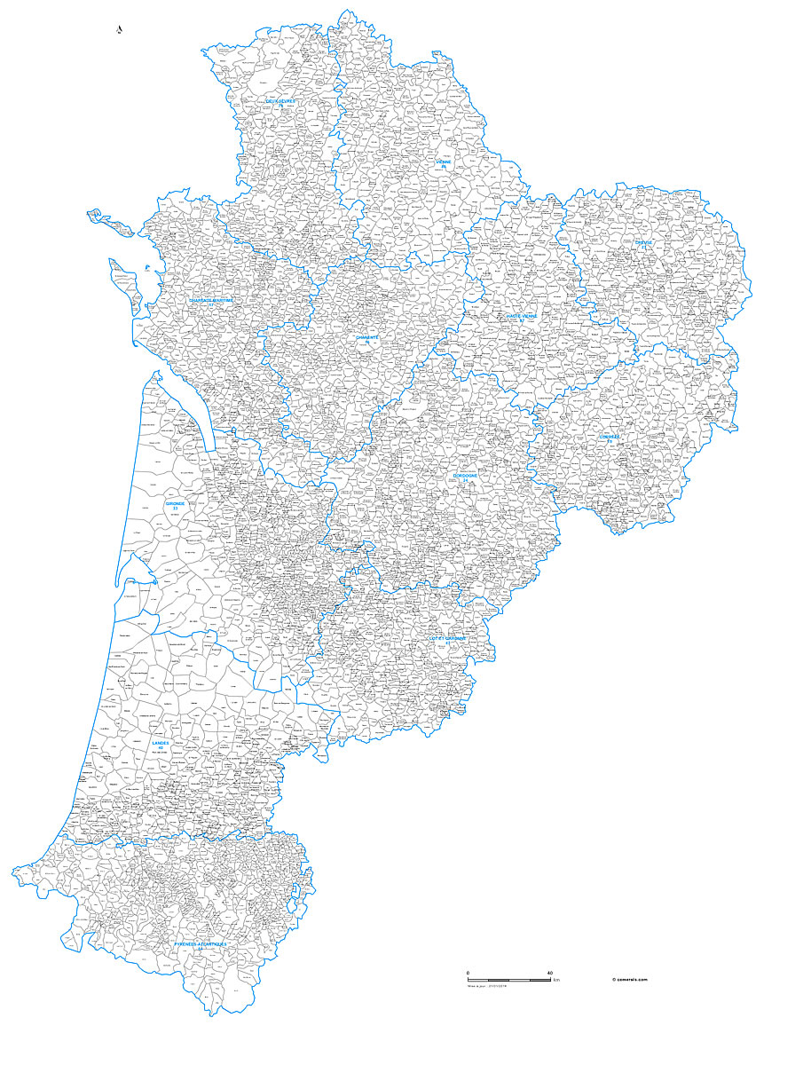 Carte des communes de Nouvelle-Aquitaine