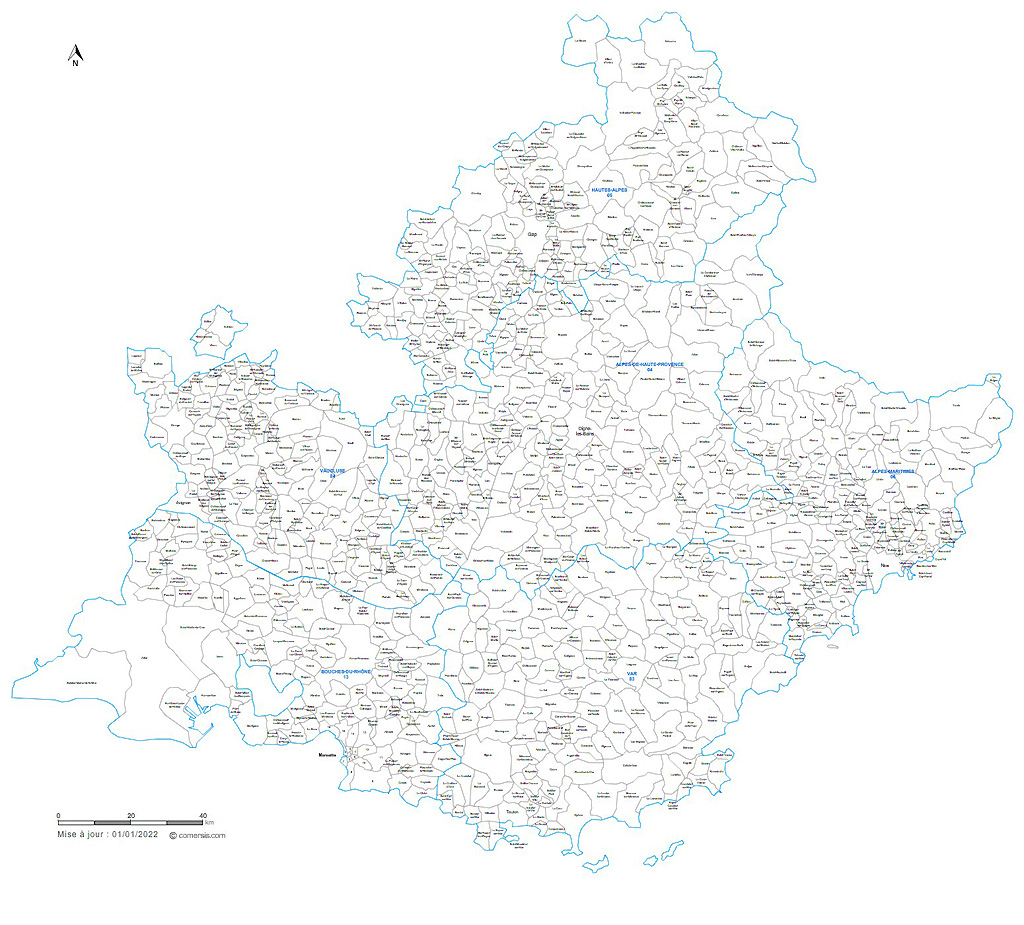 Carte des communes de Provence-Alpes-Côte d'Azur