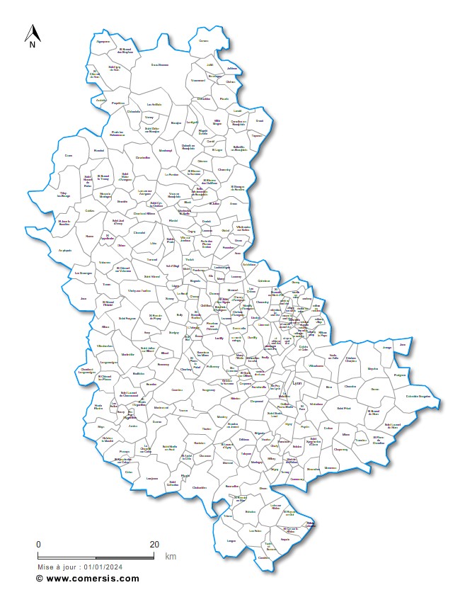 Carte des villes et communes du Rhône