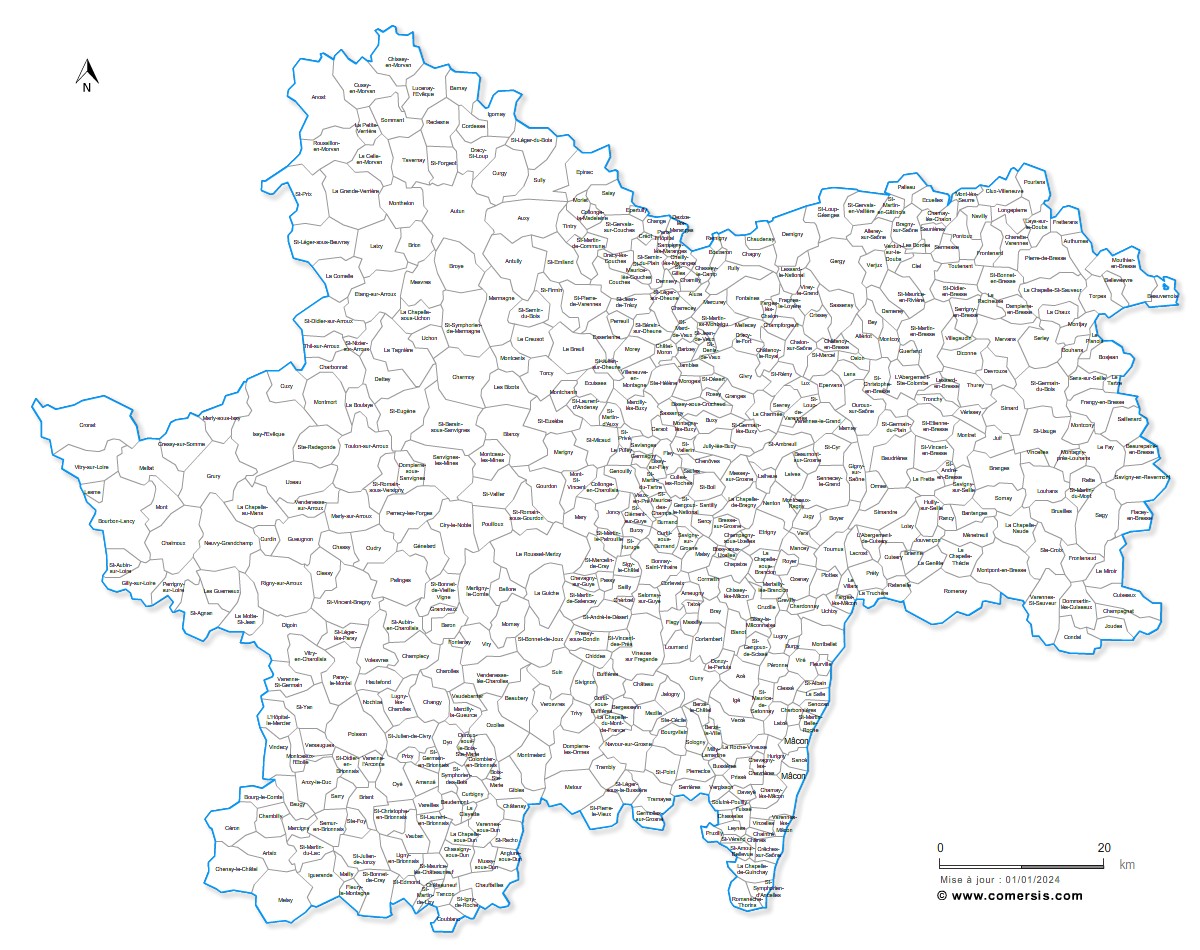Carte des villes et communes de Saône-et-Loire