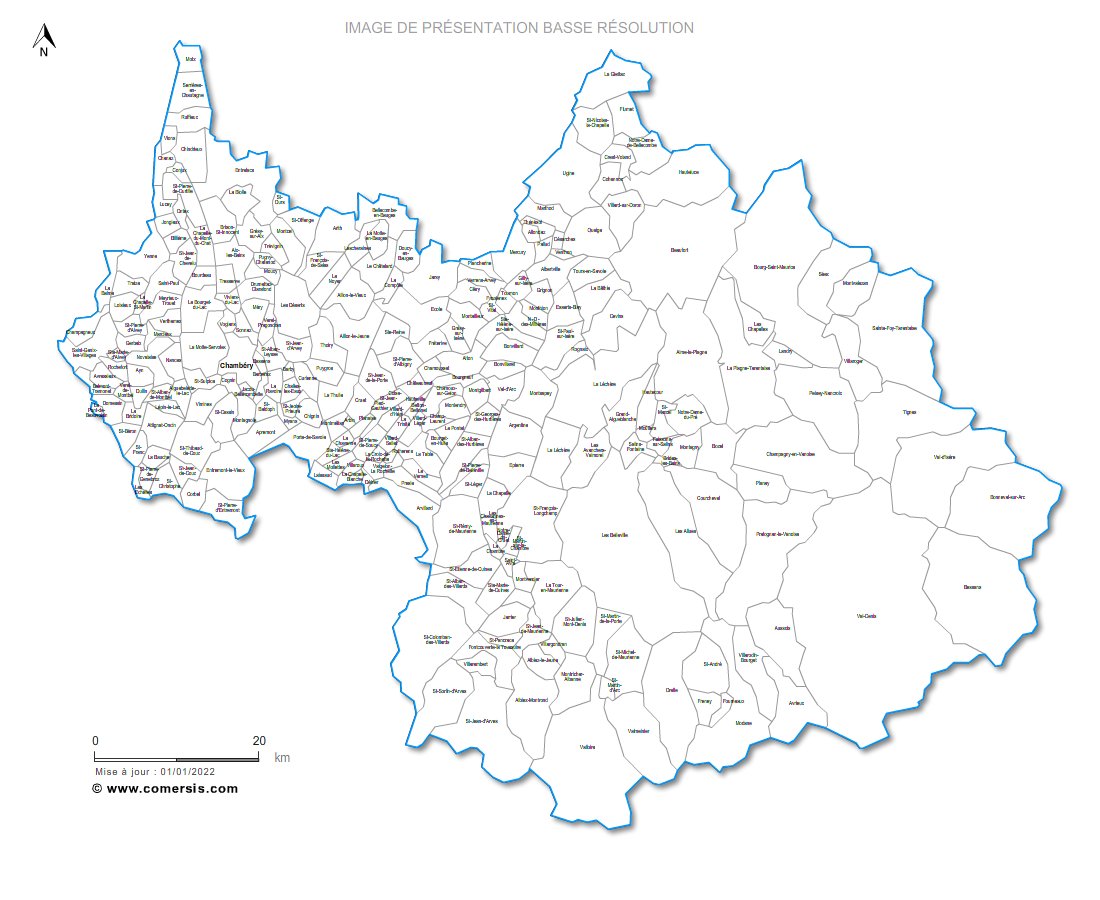 Carte des communes nommées de la Savoie