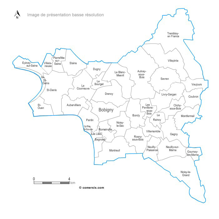 Carte des villes et communes de la Seine-Saint-Denis