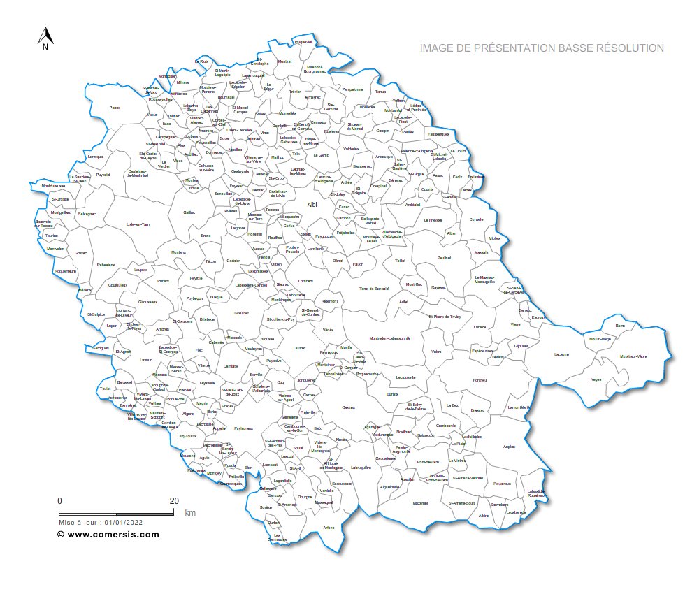 Carte des villes et communes du Tarn