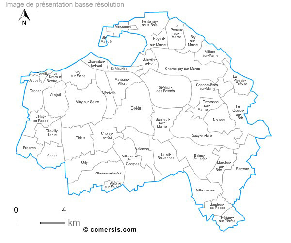 Carte des villes et communes du Val-de-Marne