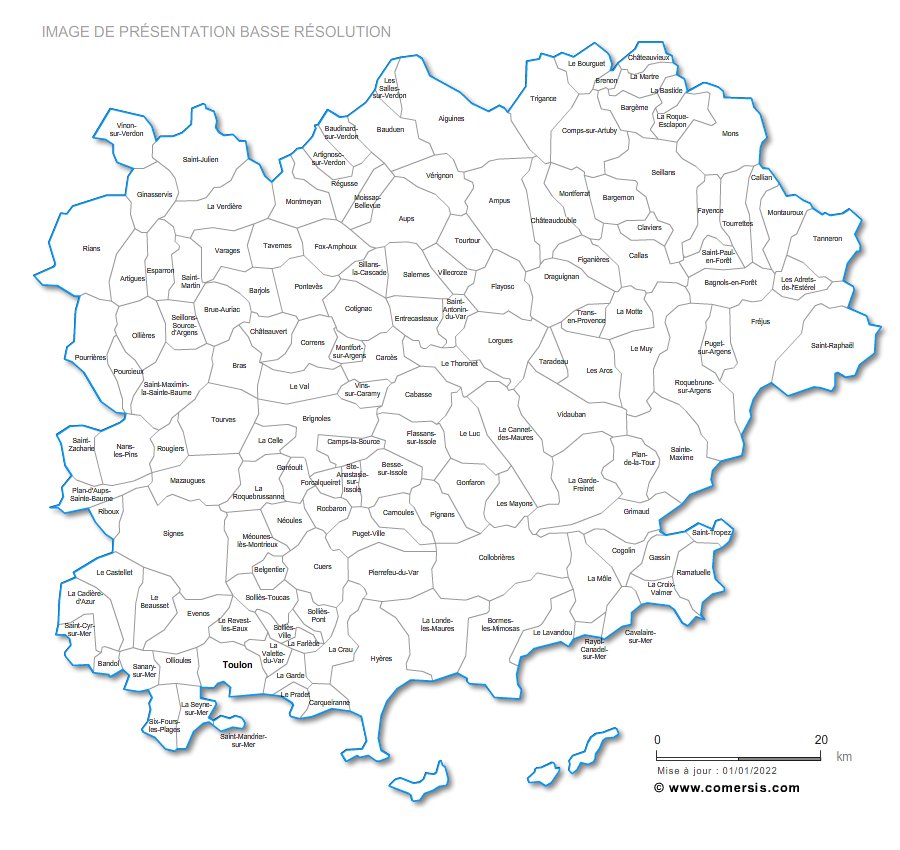 Carte des communes nommées du Var
