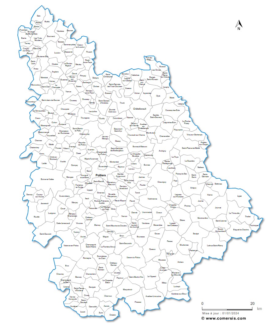 Vienne municipalities vector map with names ( France ).