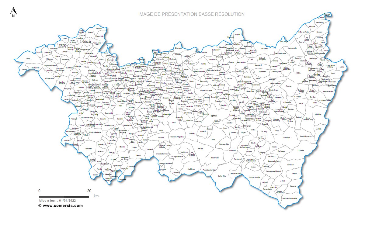 Carte des villes et communes des Vosges