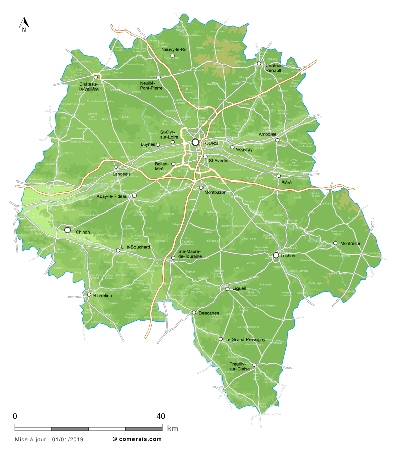 Carte du relief d'Indre-et-Loire