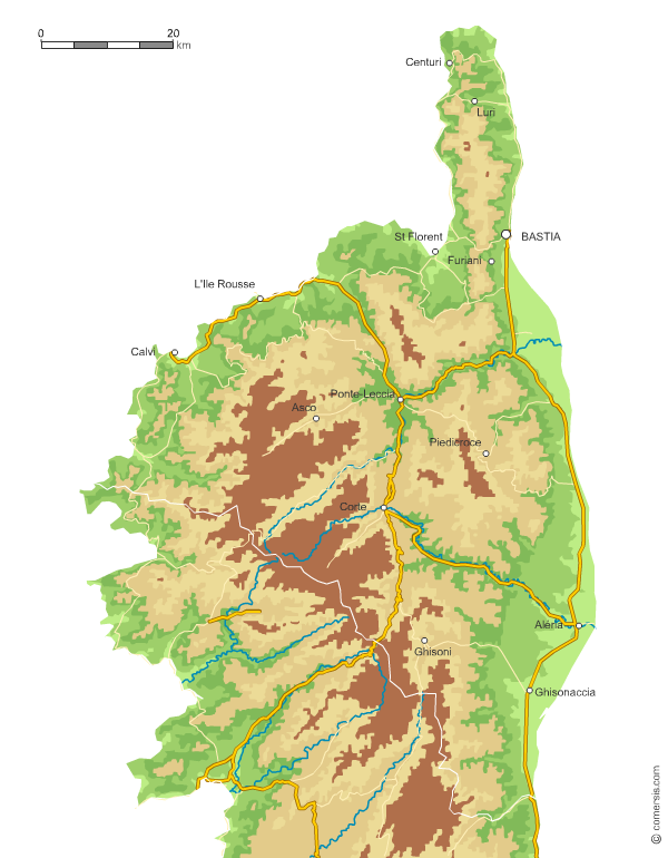 Carte du relief de Corse