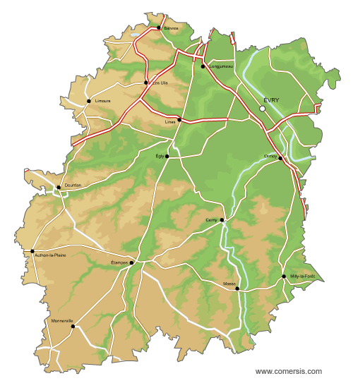 Carte du relief de l'Essonne