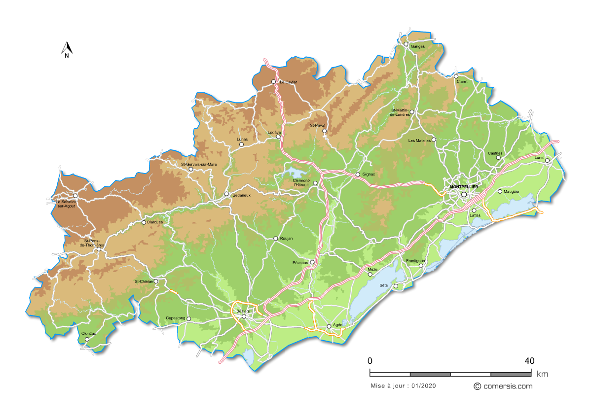 Carte vectorielle du relief de l'Hérault