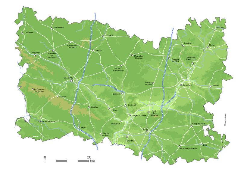 Carte du relief de l'Oise