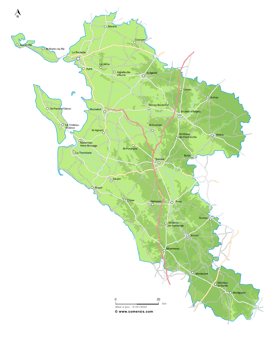 Carte du relief de la Charente-Maritime