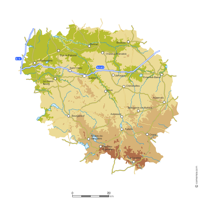 Carte du relief de la Creuse