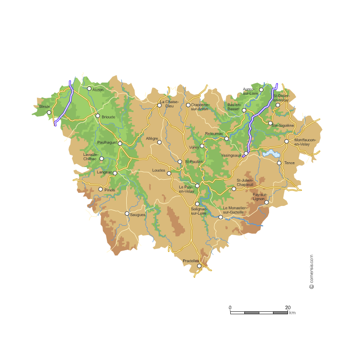 Carte vectorielle du relief de la Haute-Loire