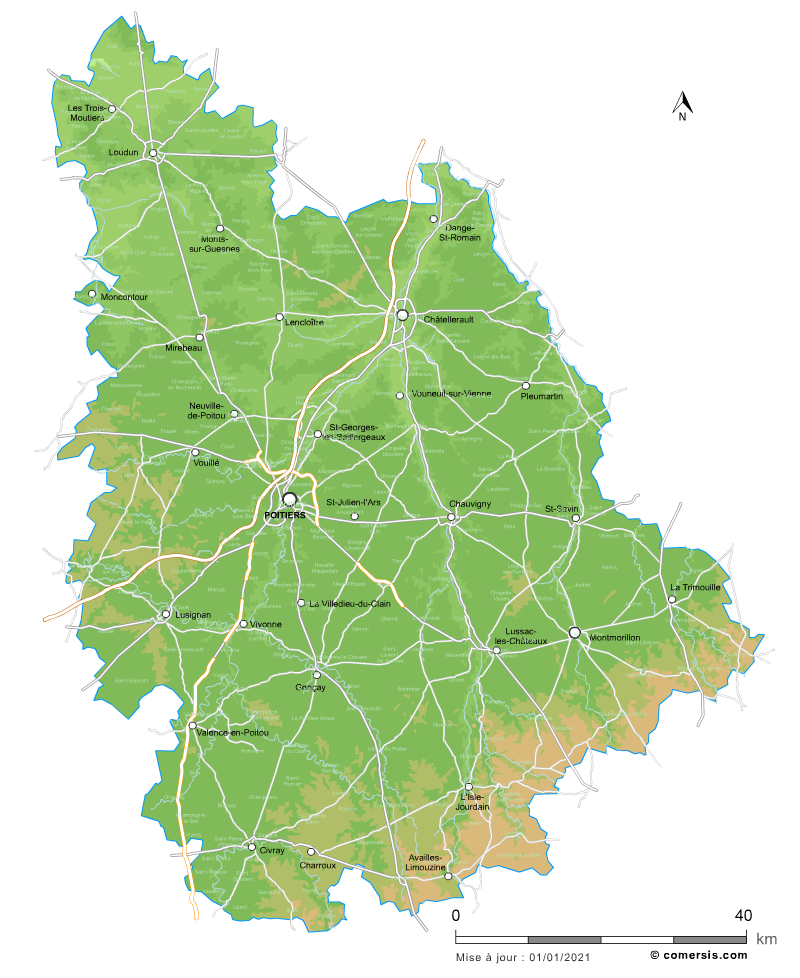 Carte du relief de la Vienne