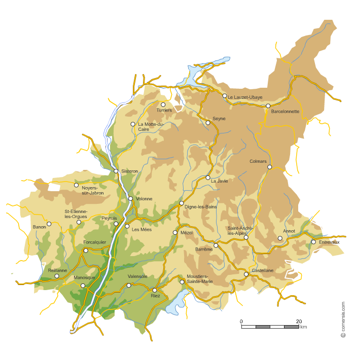 Carte vectorielle du relief des Alpes-de-Haute-Provence
