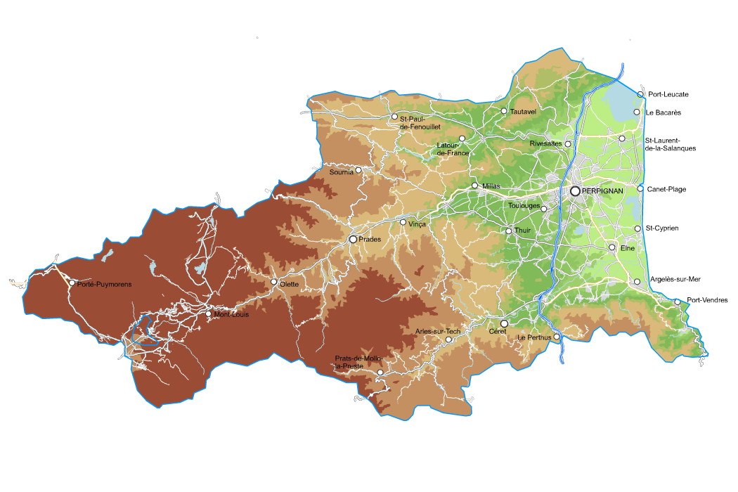 Carte vectorielle du relief des Pyrénées-Orientales