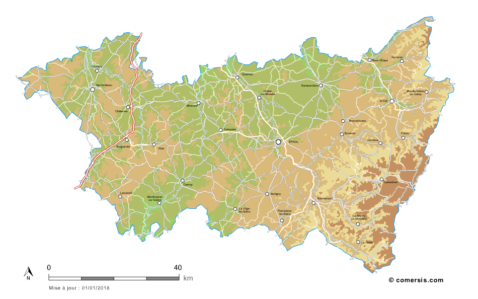 Carte du relief des Vosges