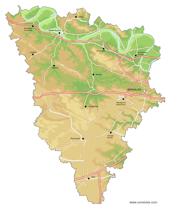 Carte du relief des Yvelines