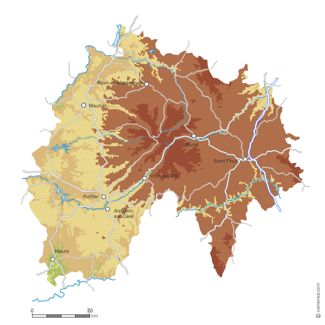 Carte vectorielle du relief du Cantal